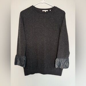 Vince. Dark Gray Cashmere 3/4 Sleeves Sweater with Taffeta Cuff Detail